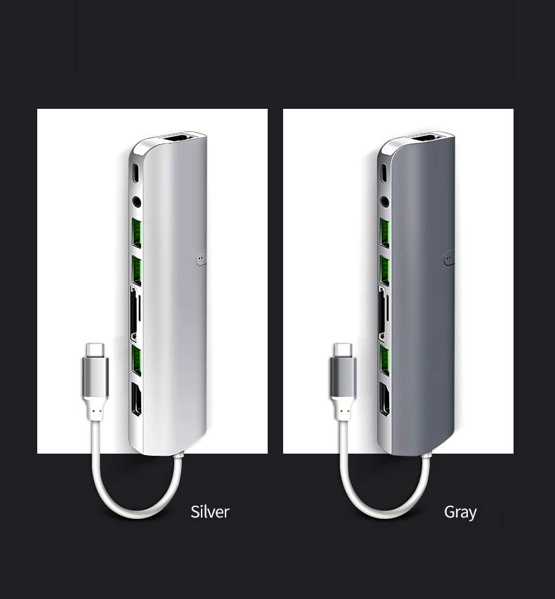 USB C концентратор, 9 в 1 многопортовый концентратор, Тип C концентратор с HDMI RJ45 USB3.0 PD SD TF 3.5AUX для ноутбука, больше устройств с интерфейсом type C