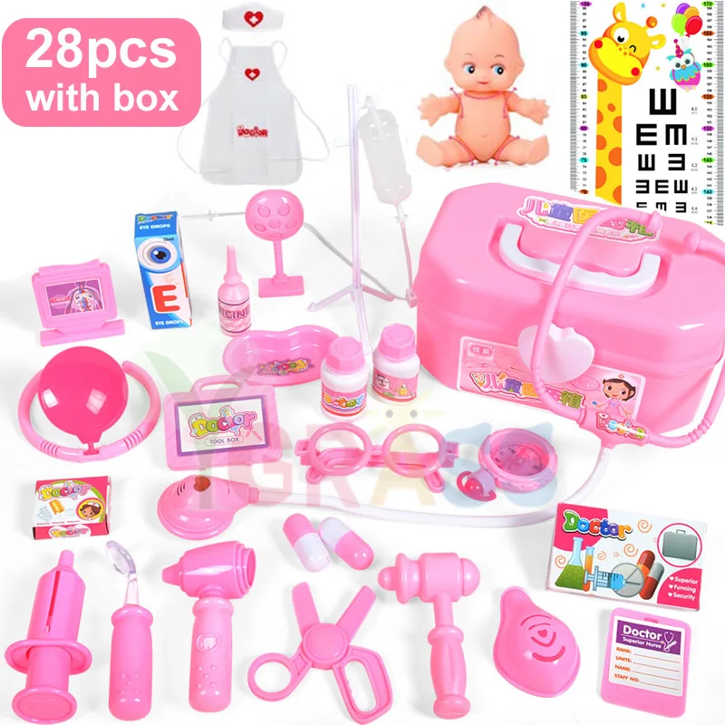 28pcs with box Доктор игрушки Дети ролевые игры медицина ролевые игры Набор доктора набор медсестры развивающие подарок для детей для девочек 3 года - Цвет: 28pcs with box