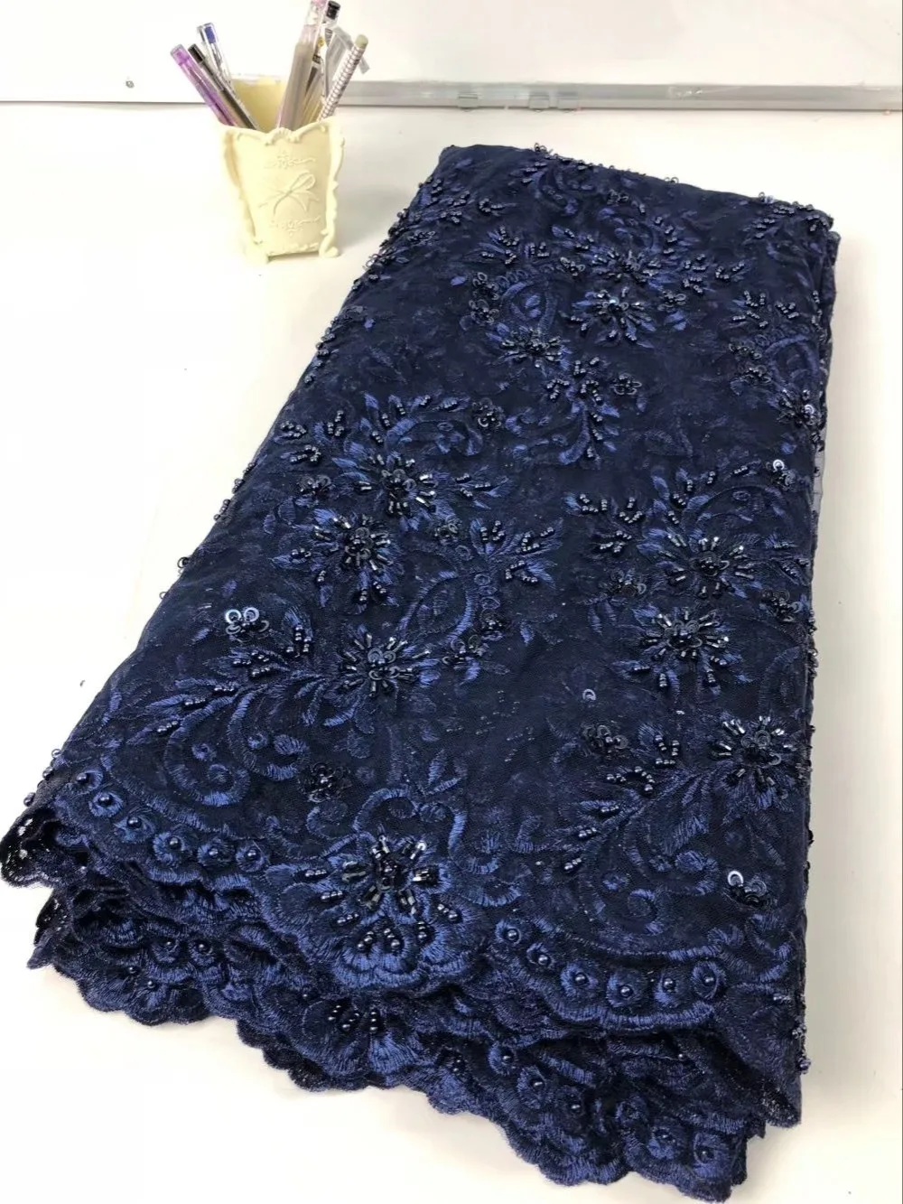 Hot Sales Newest Arrival Top Quality Handmade Embroidered African Tulle French Lace Fabric with beads Or Party Dress | Дом и сад