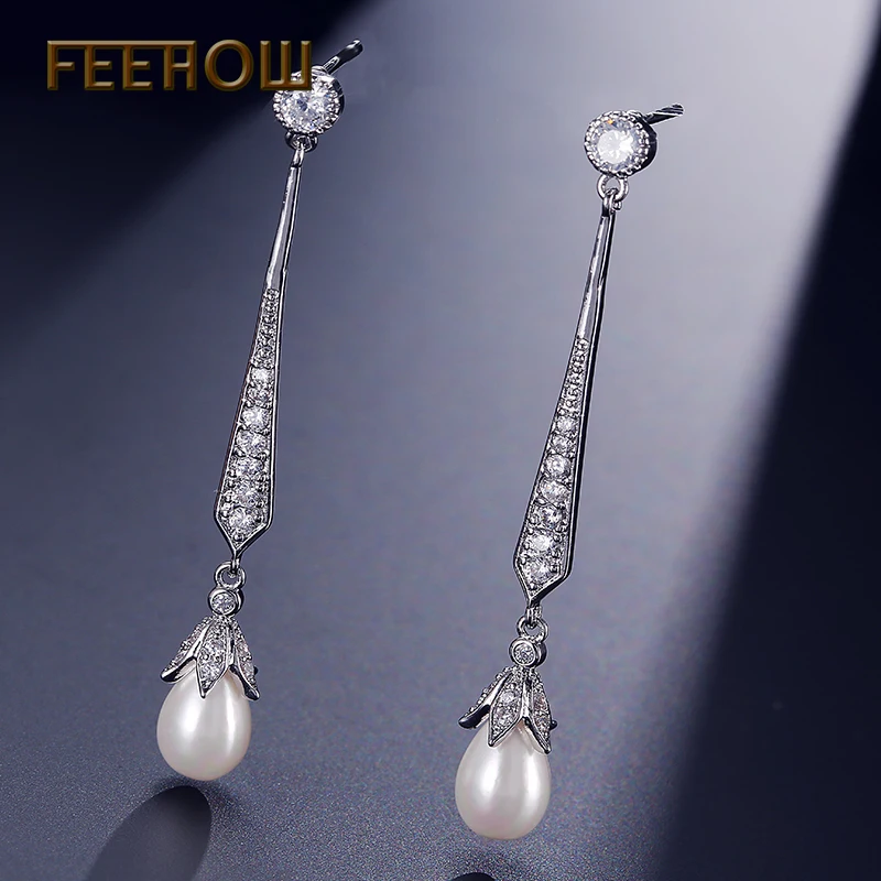 Серьги-капельки FEEHOW винтажные серьги с кубическим цирконием модные имитацией