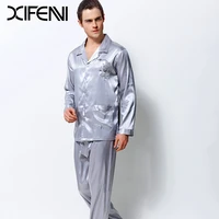 xifenni men satin silk pajamas dragon embroidery pyjama sets long sleeved luxurious emulation silk sleepwear pijama 3313