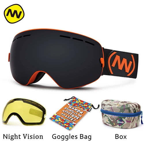 Orange frame Black NANDN, брендовые лыжные очки, UV400, анти-туман, большая Лыжная маска, очки для катания на лыжах, для мужчин и женщин, очки для сноуборда - Цвет: Orange frame Black