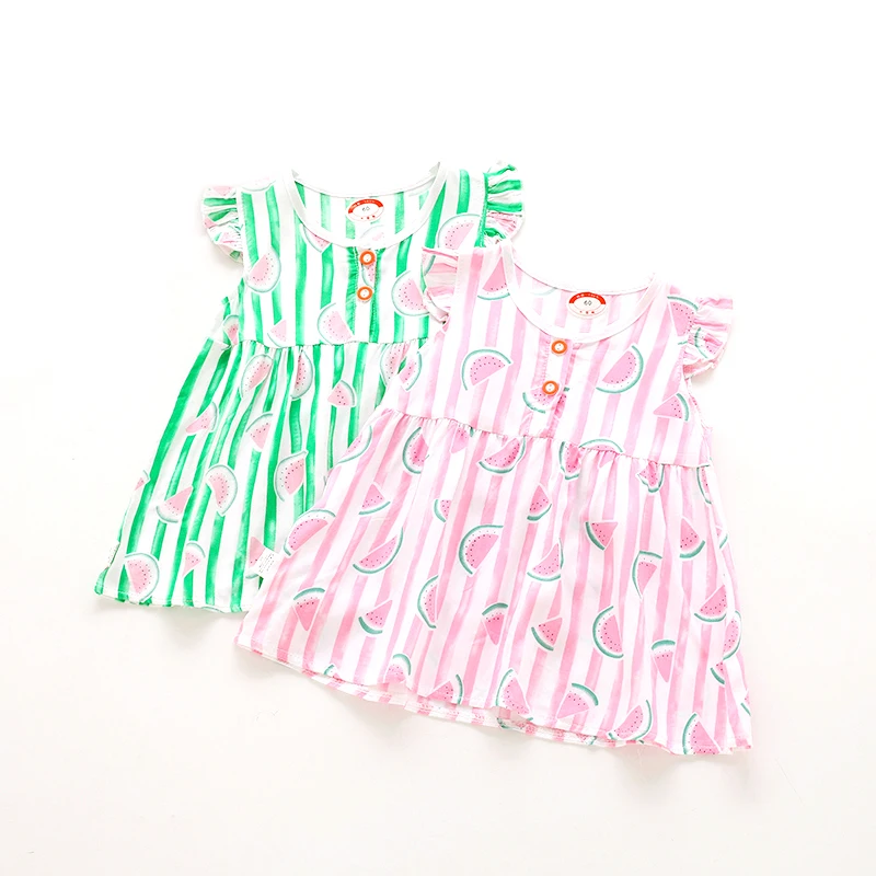 Летнее платье для маленьких девочек милое с принтом арбуза хлопковое детей