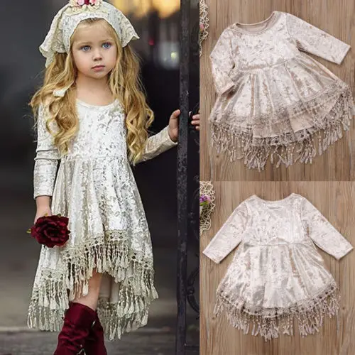 2018 Cute Kids Baby Girl Dress Velvet Tassel Party Wedding Gown Formal Size 1-5T | Детская одежда и обувь