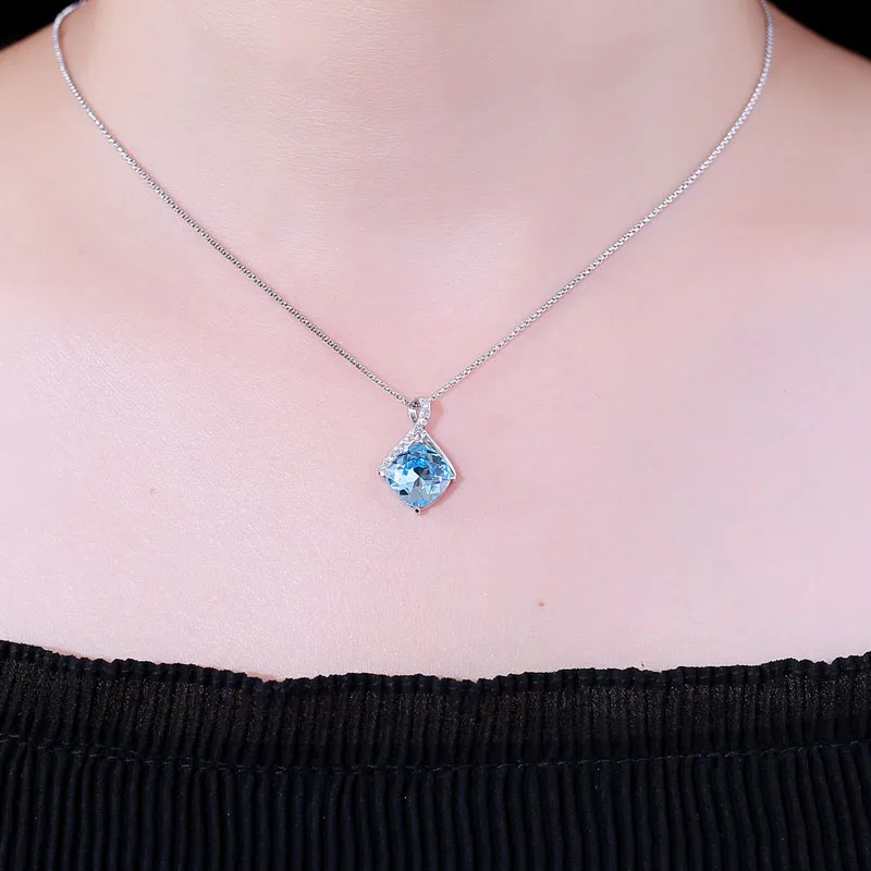 Женское длинное ожерелье из серебра 925 пробы с синим кристаллом|fine jewelry|necklace long