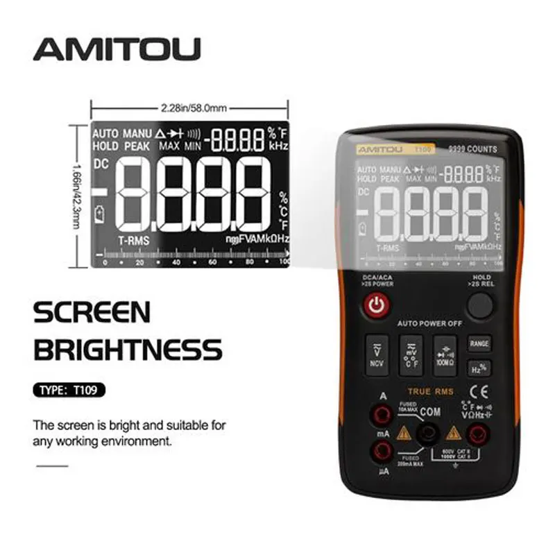 T109 True RMS цифровой мультиметр автоматическая кнопка 9999 отсчетов с аналоговым