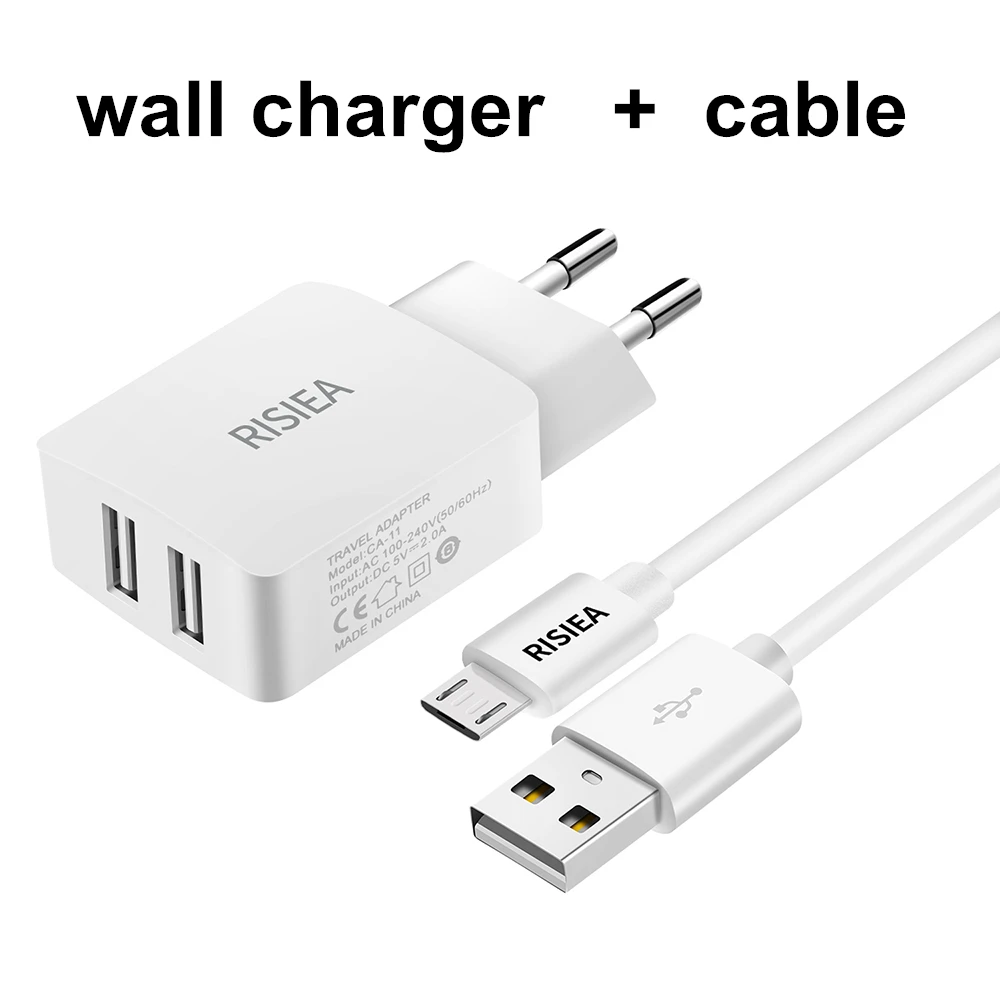RISIEA 2A USB EU аккумулятор+ микро USB кабель для Samsung galaxy S4 S3 S5 S6 S7 Huawei, xiaomi redmi meizu LG Sony - Тип штекера: 2in1 kit
