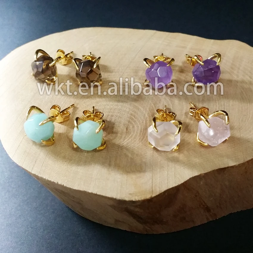 WE-E123 Lovely Jewelry 24k gold trim pink quartz amazonite crystal stone earrings stub free shipping | Украшения и аксессуары
