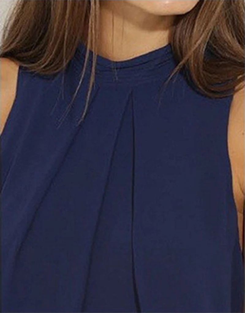 Женская Повседневная однотонная шифоновая блузка без рукавов, топы, женские летние свободные топы