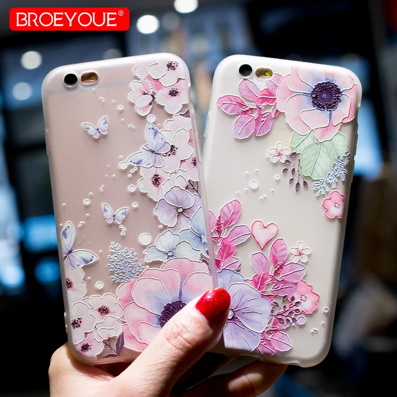 BROEYOUE Case For iPhone 5 5S 6 6S 7 8 Plus X 3D Relief Samsung Galaxy S7 S8 S9 Edge J3 J5 J7 A5 A7 A8 2017 2018 |