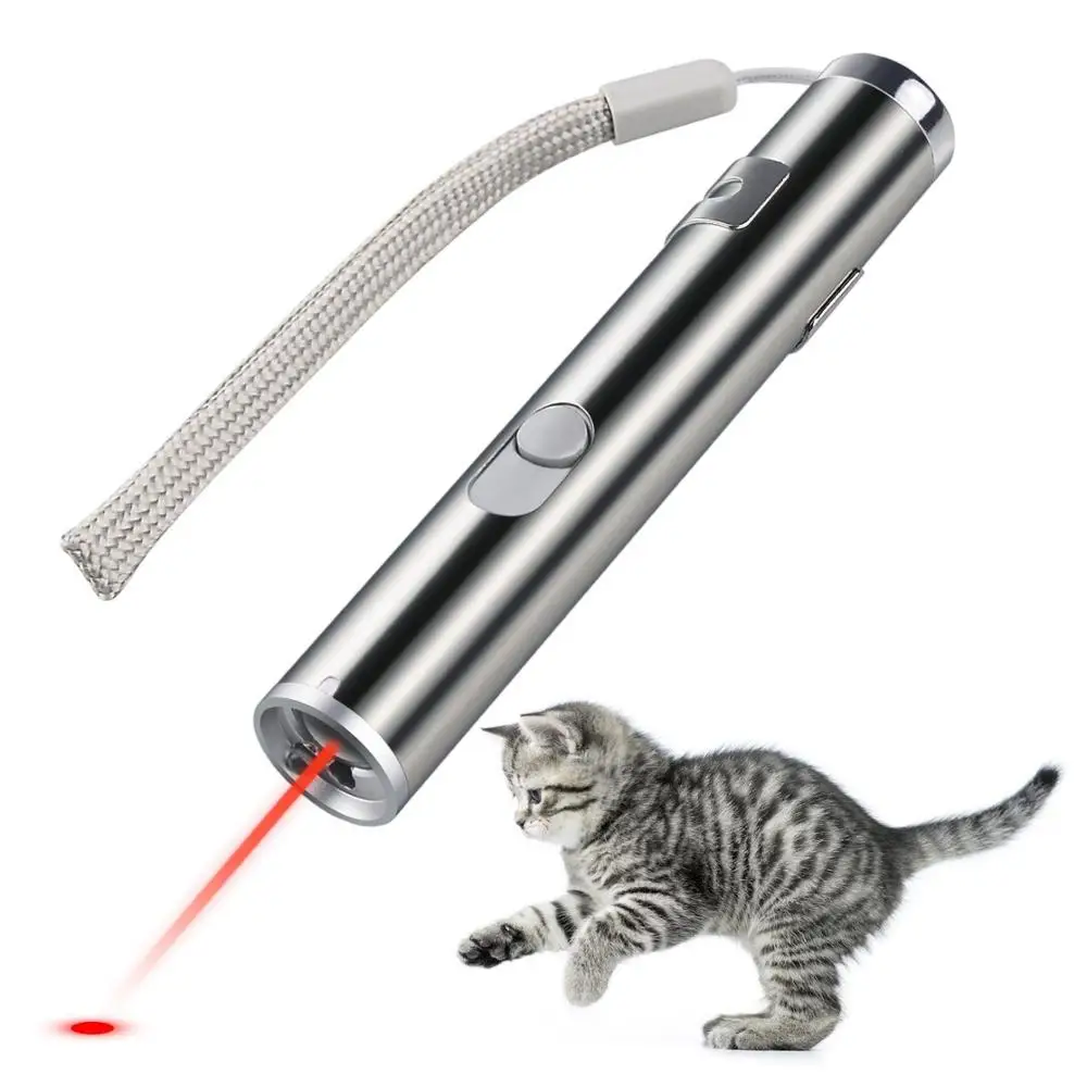 

USB Rechargeable Pet Toys Cat Training Toy Laser Pointer With LED Flashlight