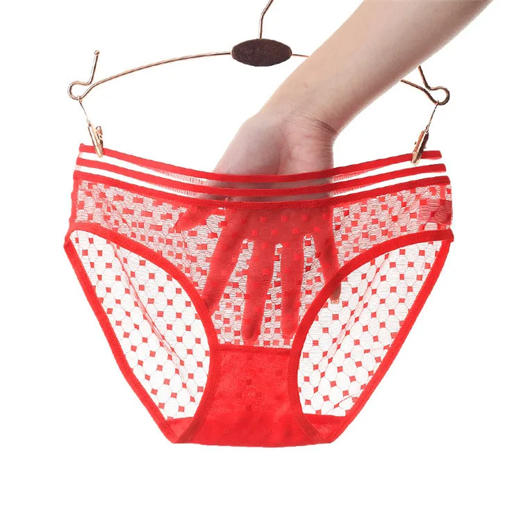 New Women Sexy Seamless Briefs Ultra-Thin Transparent Flower Embroidered Patterned Underwear Cotton Lace Panties 3318
