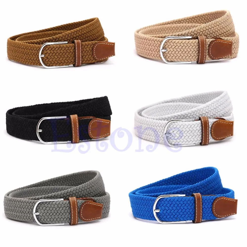

Men Leather Braided Elastic Stretch Cross Buckle Casual Golf Belt Waistband New W715