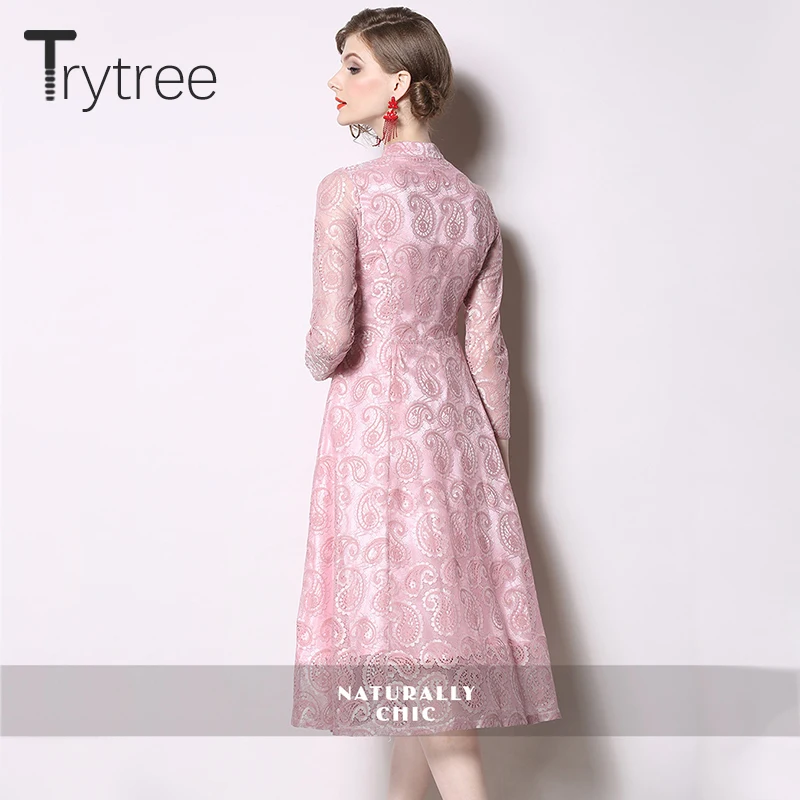 Trytree 2019 летнее женское Повседневное платье с геометрическим рисунком кружевные