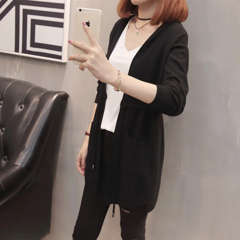 Spring Autumn New Cardigan Jackets Sweater Women Korean Loose Hooded Knit Jacket Slim Long Female Coats XY827 |