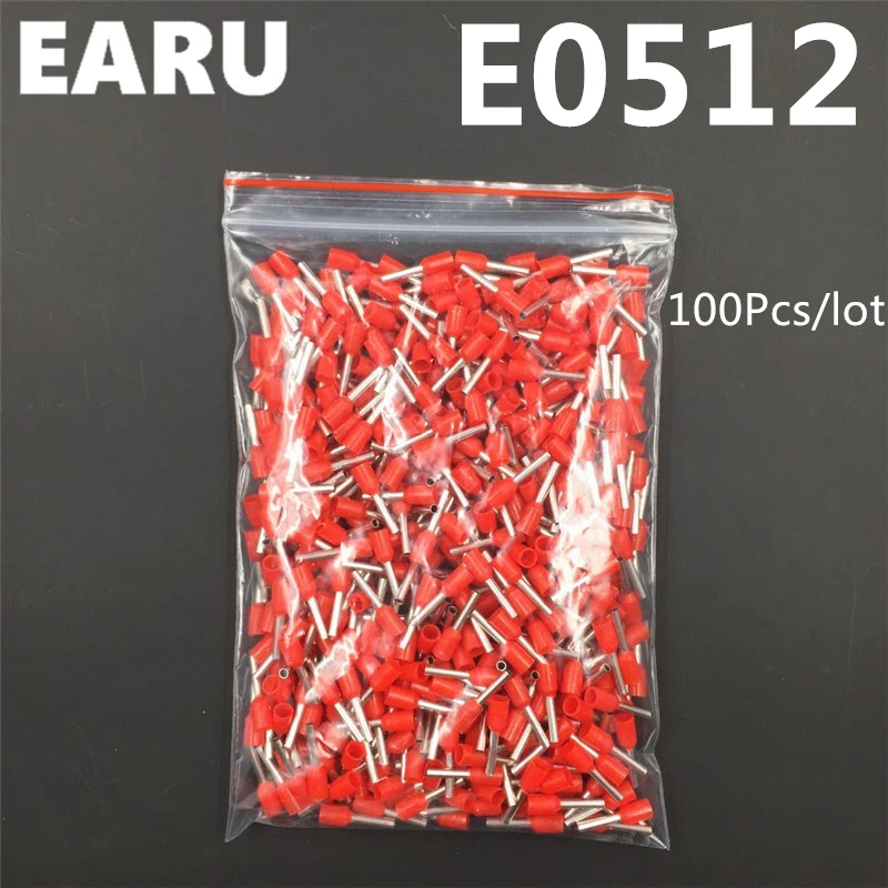 100 шт. E0512 изоляционный терминал 0.5мм2 22AWG Кабельный соединитель обжимной E черный