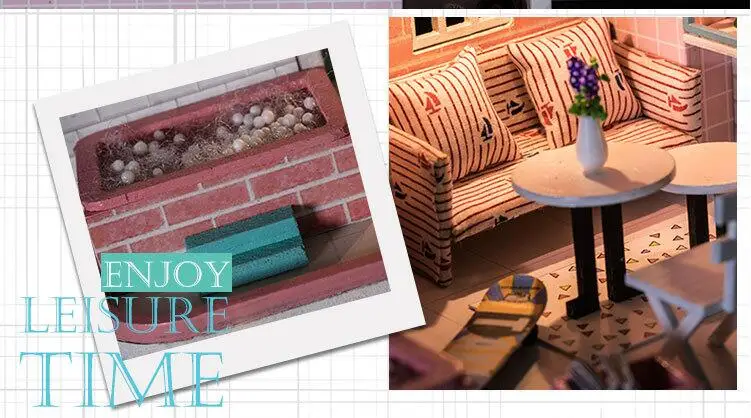 Большой размер DIY Кукольный дом деревянный миниатюрный кукольный домик Миниатюрный Кукольный домик игрушка с мебели подарок на день рождения K034 розовый Кофейня