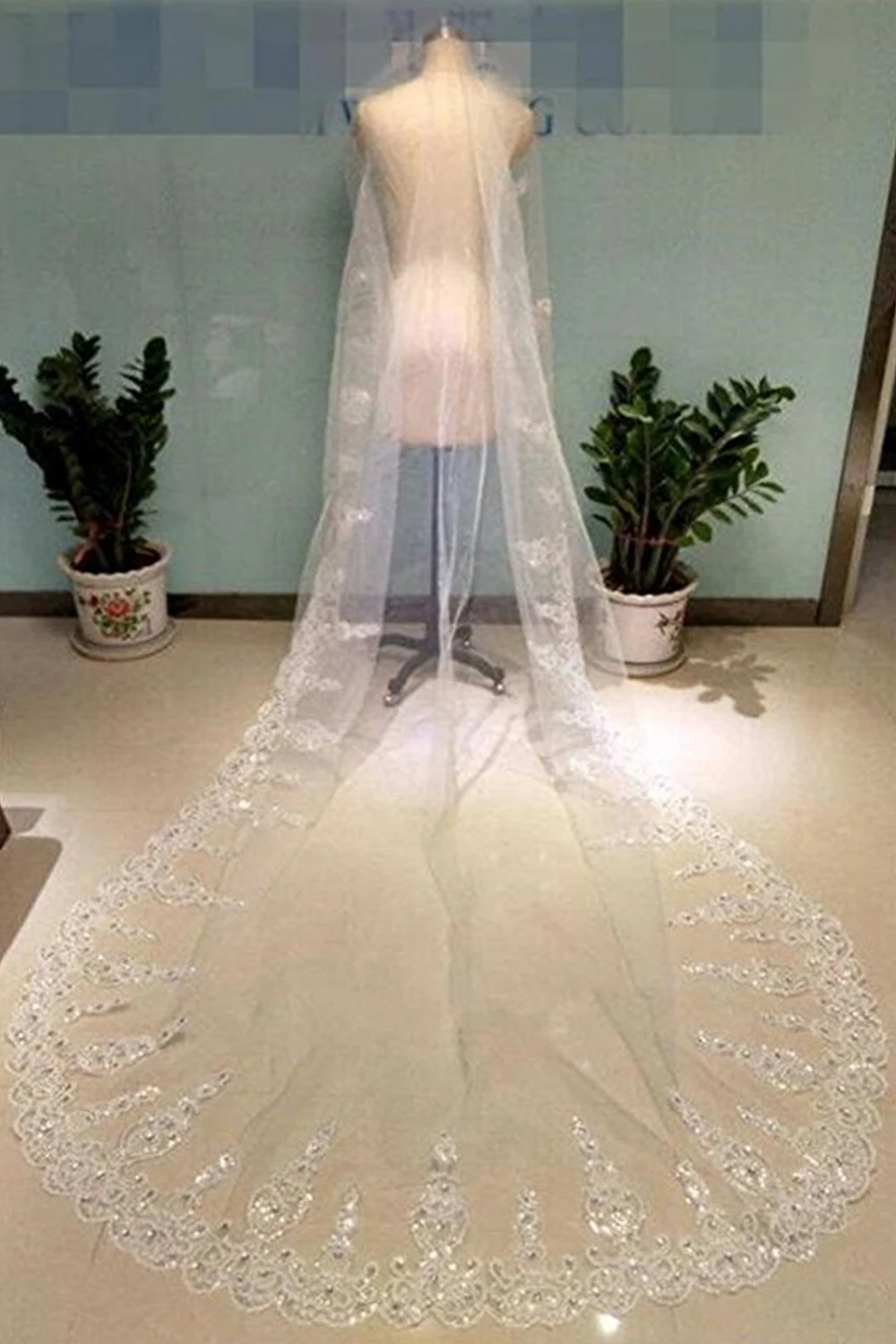 Свадебная вуаль 3 м белые слоновая кость Длинные Кружевные края длиной до собора