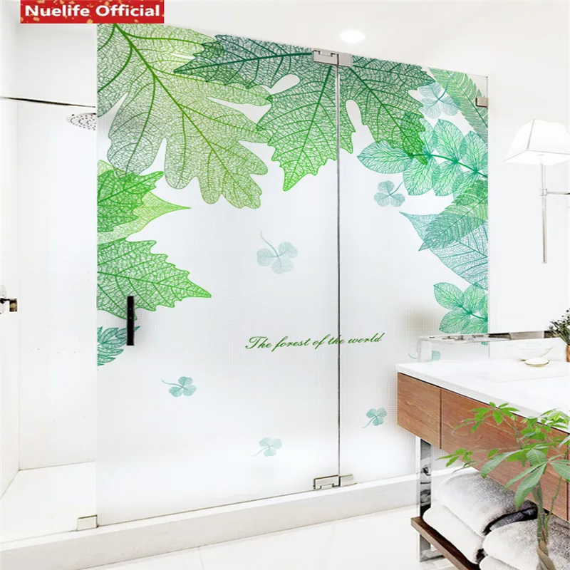 Forest green leaf pattern electrostatic frosted glass film living room bedroom bathroom kindergarten sliding door window | Дом и сад