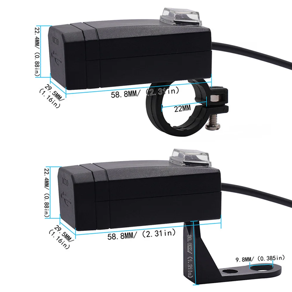 Водонепроницаемое зарядное устройство на руль мотоцикла с двумя USB портами QC3.0