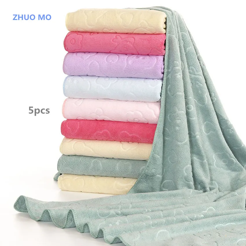 

5Pcs Bath Towel 70*140cm Microfiber Cute plain embossed cartoon children adult Bath Towel Bathroom Home textile towel