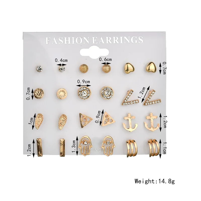 Серьги пусеты в форме сердца набор из 12 пар/компл.|stud earrings set|12 pairsearrings set |