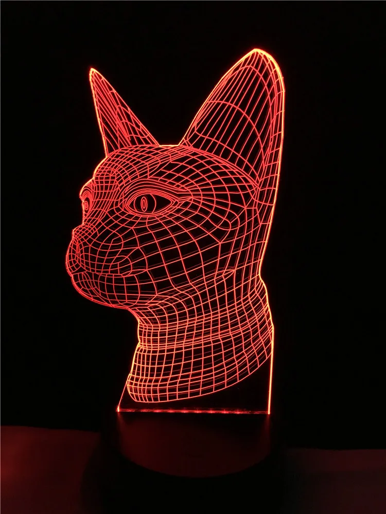 3D лампа в виде головы милых животных кота светодиодная RGB Лампочка USB настроение