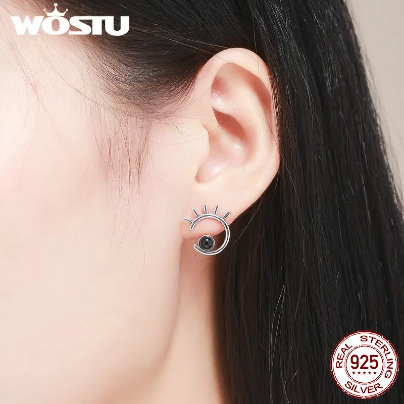 WOSTU Фирменная Новинка реальные 100% 925 пробы серебро мультфильм глаза серьгу для
