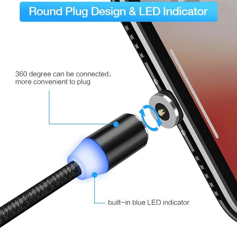 Светодиодный магнитный нейлоновый Android Кабель зарядного устройства микро usb для