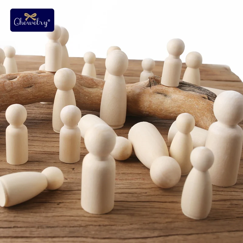 100pc Wooden Peg Dolls Family Wood Diy Crafts Natural Unfinished Wooden People DIY Baby Wooden Doll Teether Toys For Kids Gift