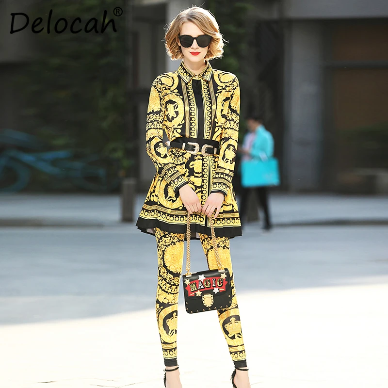 Delocah/летний модный дизайнерский костюм женские комплекты топ с длинными рукавами