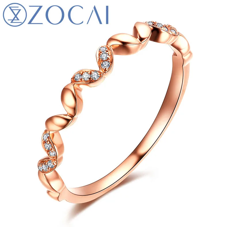 

ZOCAI Style Ring Natural 0.03 CT Diamond Ring with Real 18K Rose Gold (Au750) W06250