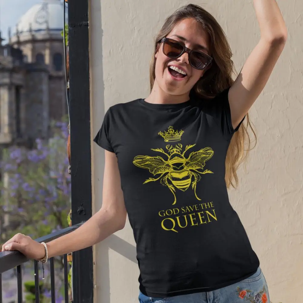 God Save The Queen футболка Bee Графический Футболка с круглым вырезом для женщин больших