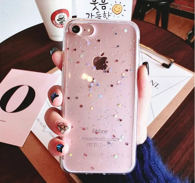 Простые Чехлы для iPhone 6 6s 7 8 Plus Прозрачный блестящий чехол со звездой Xs Max XR X 10