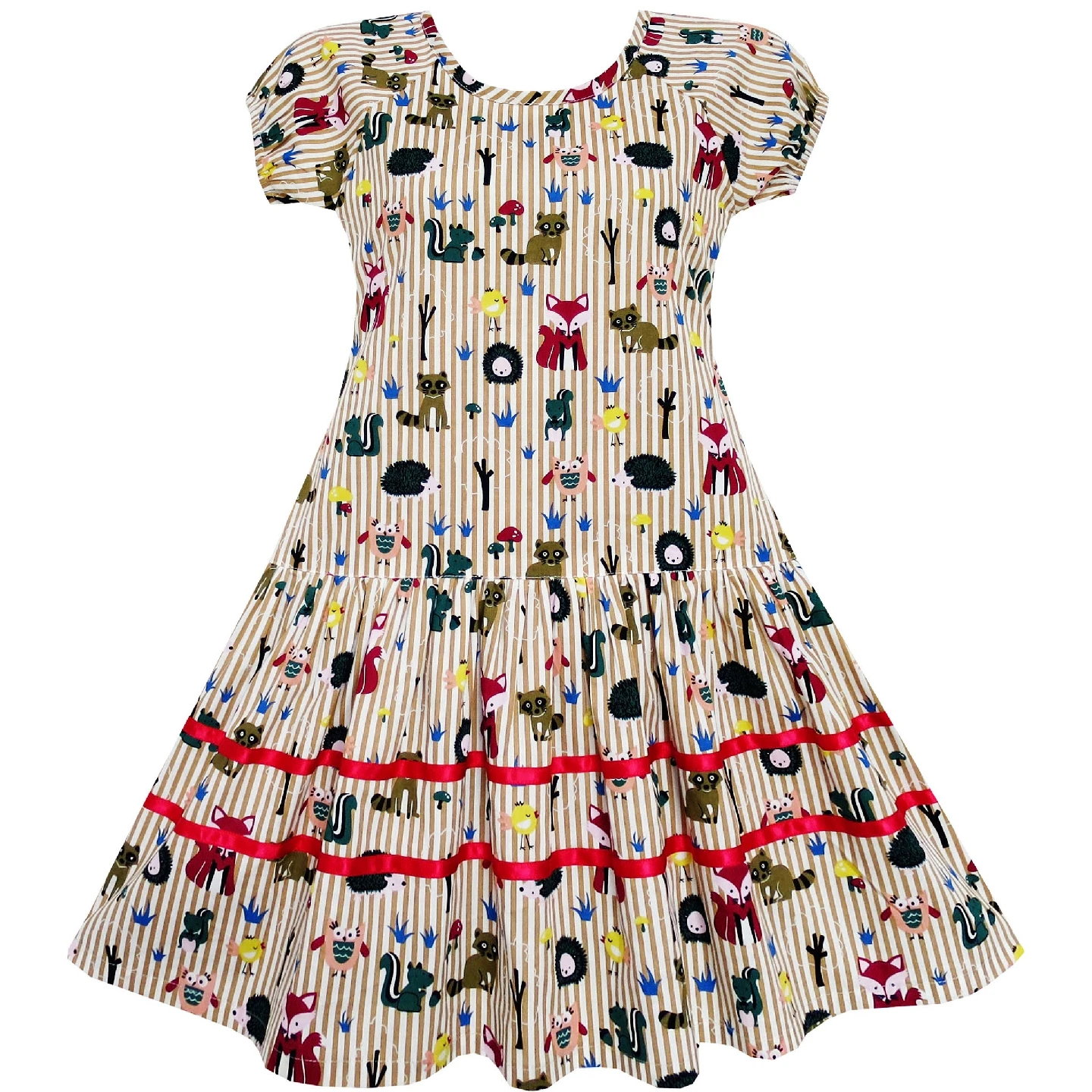 Girls Dress Fox Squirrel Bird Mushroom Striped Cotton 2020 Summer Princess Wedding Party Dresses Girl Clothes Pageant Sundress | Детская