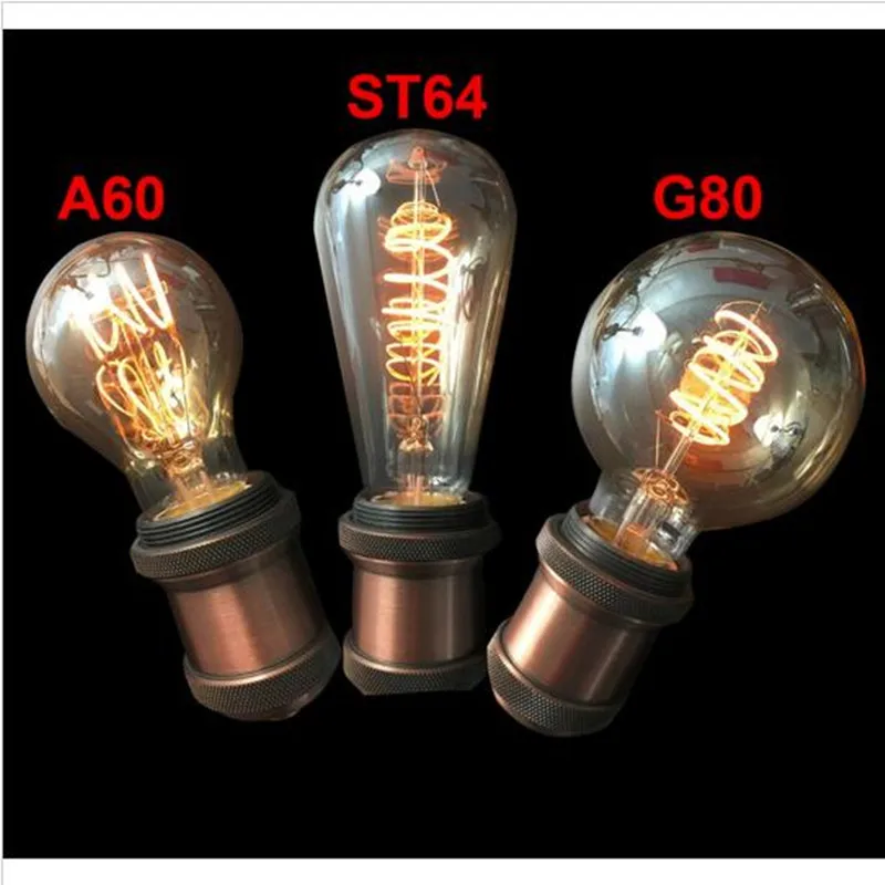 Винтажная лампа Эдисона A60 ST64 T45 G80 G95 мягкая светодиодная спиральная с нитью