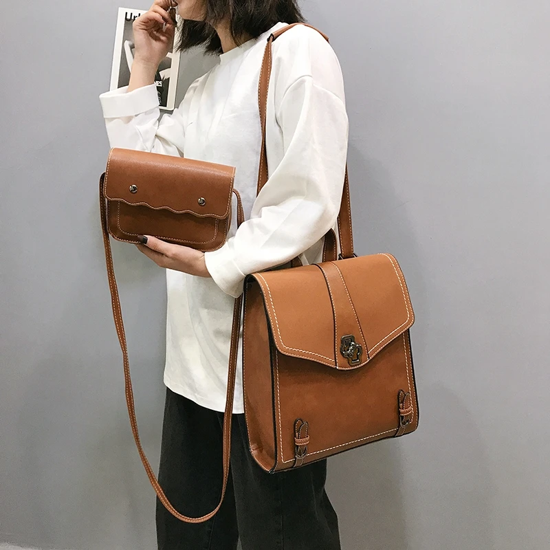 ACEUS Новый Винтажный рюкзак 2 шт. набор женский из искусственной кожи школьная