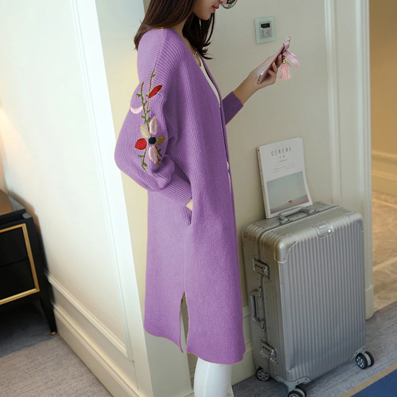 Трикотажные кардиган куртки 2017 Новый свитер Пальто для будущих мам долго вышитые
