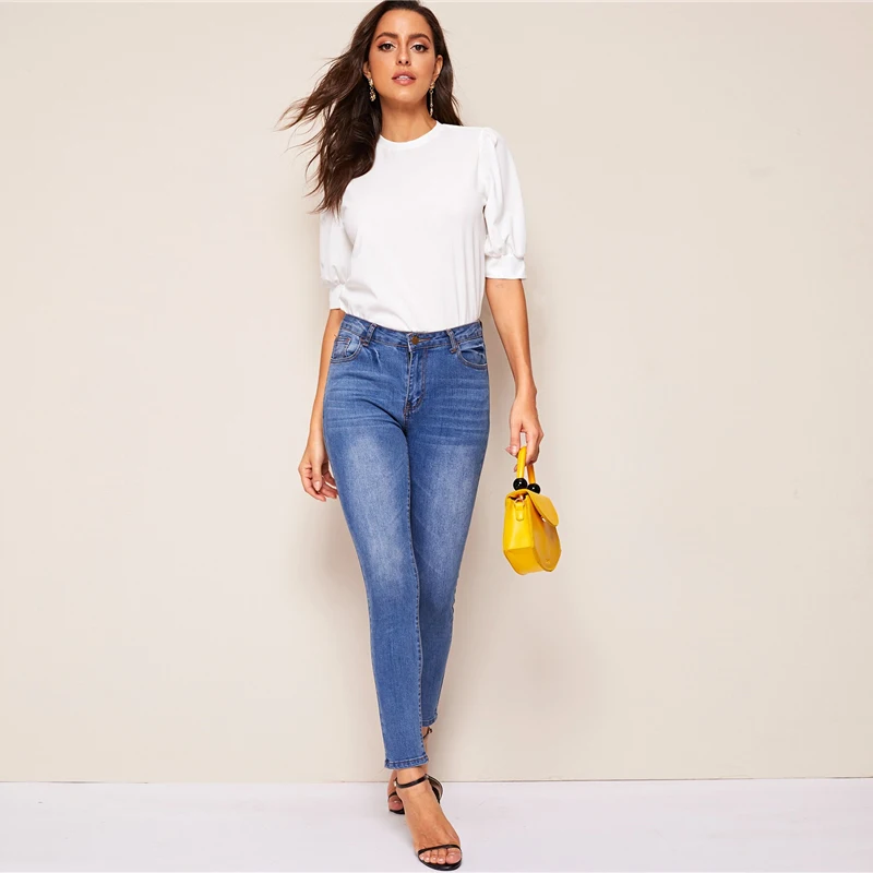 SHEIN Повседневный Топ С Оригинальным Рукавом Стильная Офисная Блузка С Коротким Рукавом