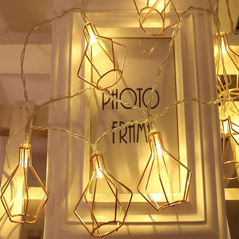 10/20 LED Fairy Lights Metal Battery Powered Diamond Lantern String Lamp Christmas Garland New Year Hanging Light | Лампы и освещение