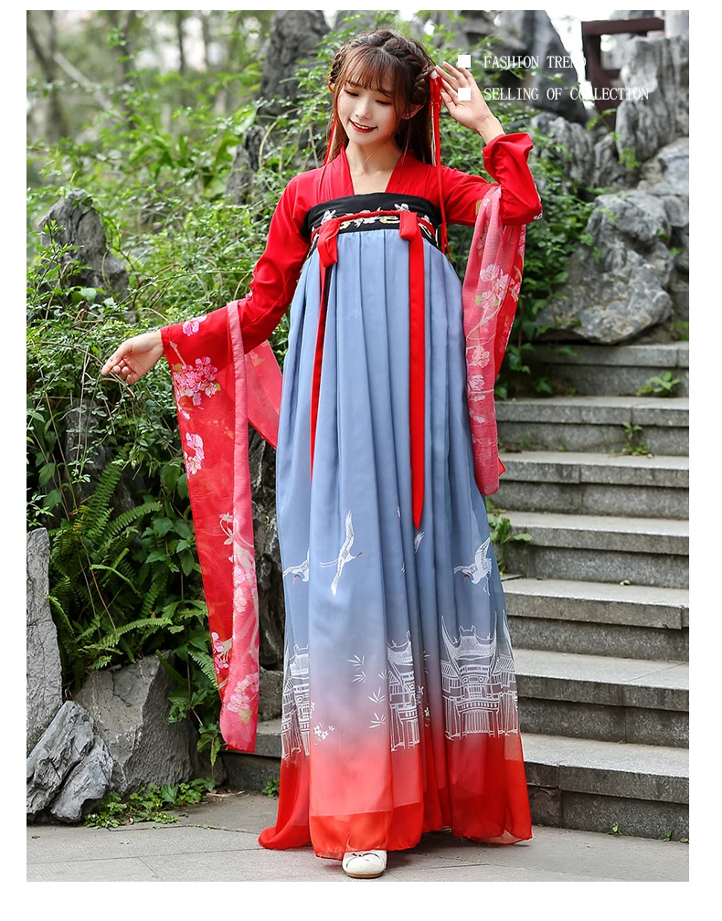 Hanfu Женская Китайская вышивка танцевальные костюмы сказочные платья принцессы фолклорике платье традиционная Династия Тан одежда DN3601