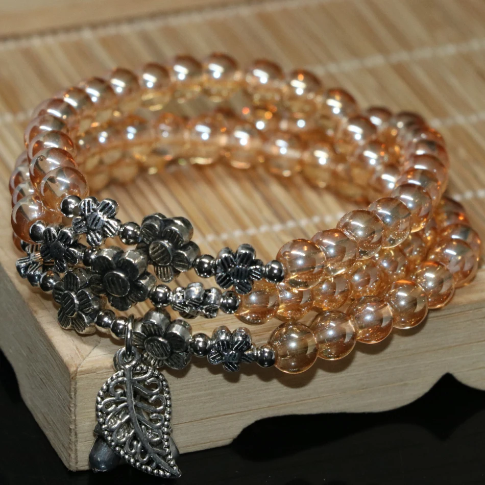 

Romantic Gifts Multilayer Bracelet 6mm Champagne Electroplate Crystal Round Beads New Arrival High Quality Elegant Jewelry B2264