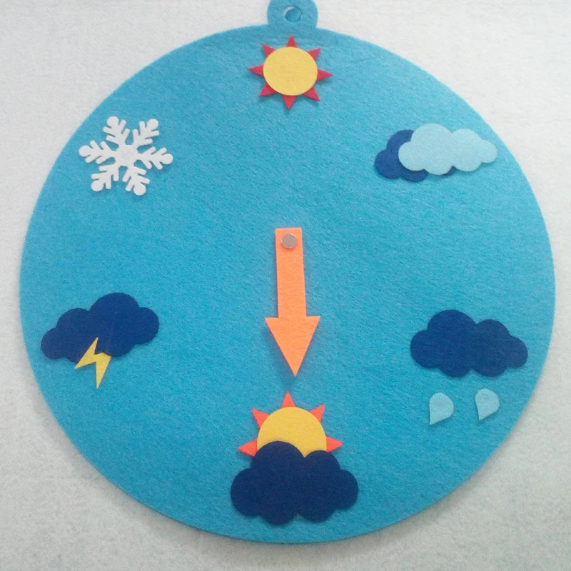 ZY Cartoon Kids Early Learning Moveable Clock &amp Weather Forecast Nonwoven DIY Felt Fabric Handmade Sewing |