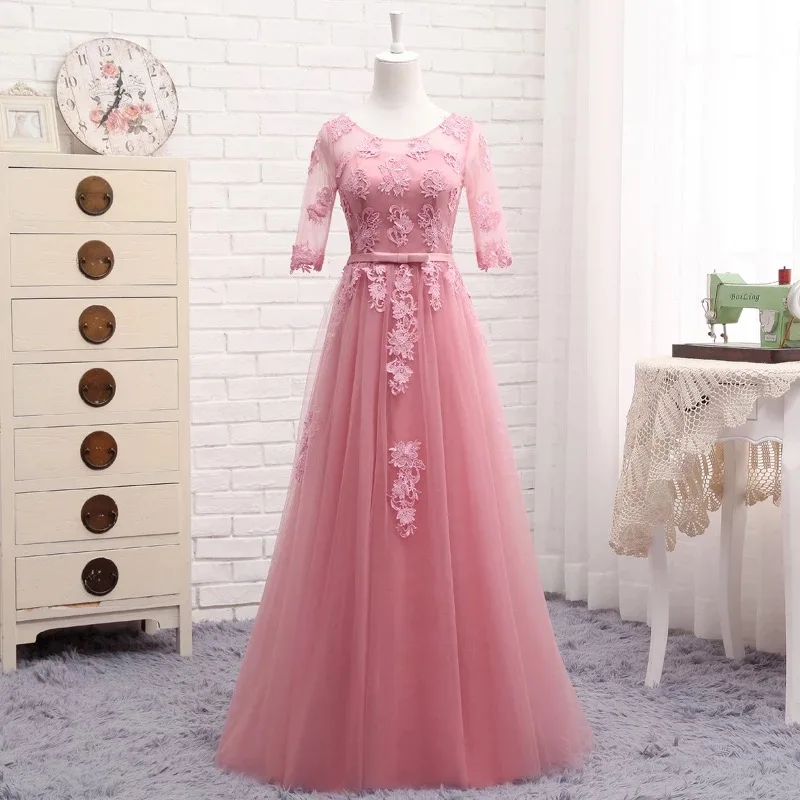 Dark Pink Элегантные платья невесты из тюля с коротким рукавом трапециевидной формы длиной до пола новые длинные женские вечерние платья LA02 - Цвет: Dark Pink