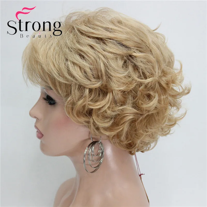 StrongBeauty короткий парик мягкий взъерошенные кудри коричневый выделяет полный синтетические парики выбор цвета