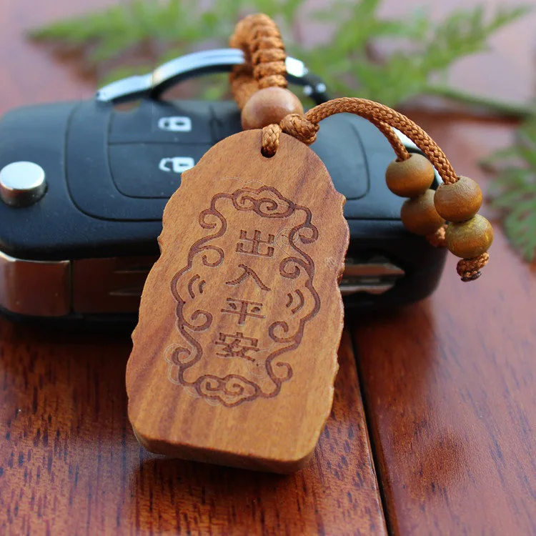 New year gift Fortune Lucky Keychain wood buddhist Car/Bag/Purse Keyring Amulet Buddha Pendant Wooden woodwork key ring | Украшения и