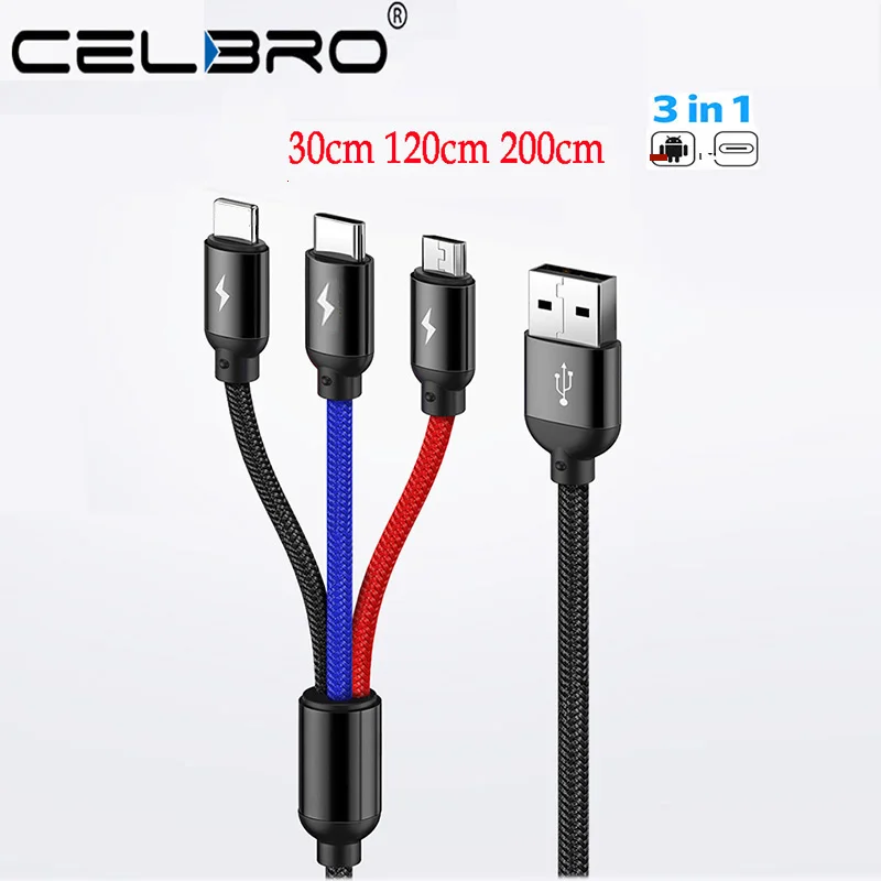 2 3 в 1 мульти mi cro Usb type C кабель м Kabel для Xiaomi 9 Красный Note 7 6 5 Pro sony зарядное