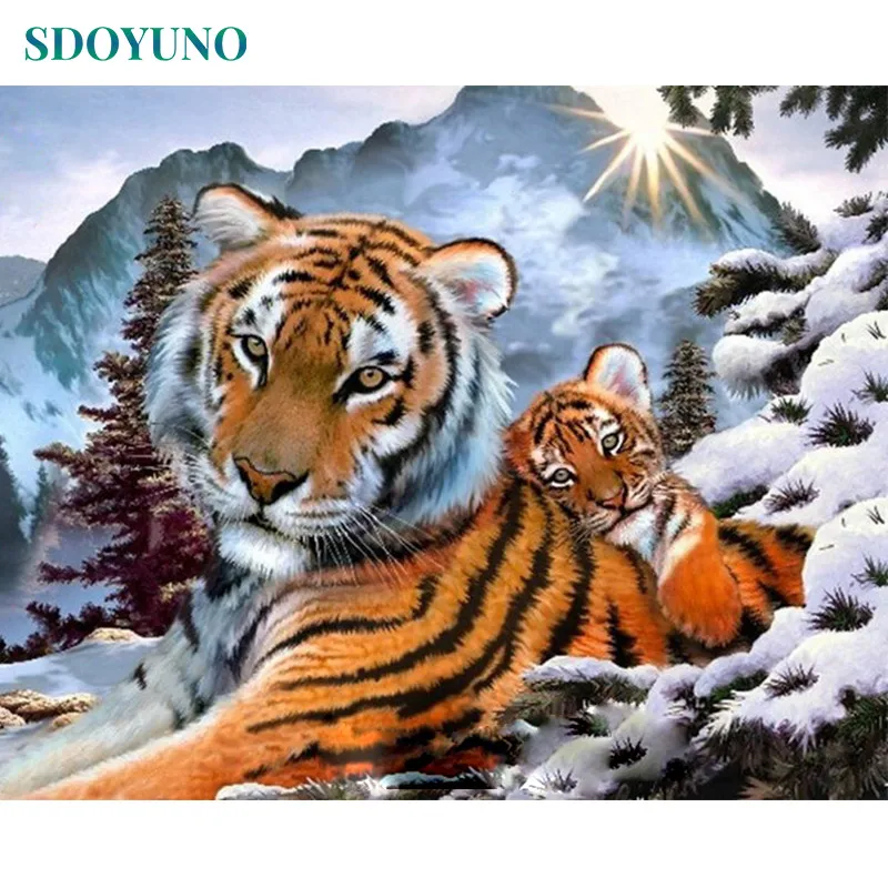 SDOYUNO бескаркасные 40x50 см тигр животные краски по номерам Сделай Сам уникальная краска для подарков по номерам для взрослых настенный Декор стены Искусство - Цвет: 1099