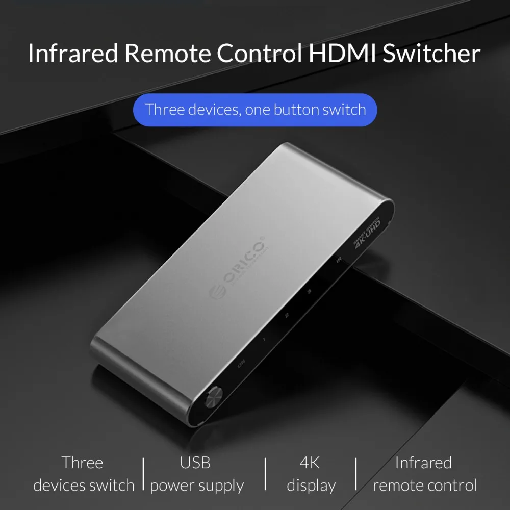 Алюминиевый сплиттер ORICO HDMI 2 0 3 порта 4K 60 Гц 1080P в 1 с ИК пультом ДУ для DVD ТВ Xbox