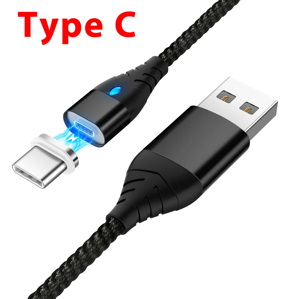 Магнитный светодиодный кабель Micro usb type C адаптер для быстрой зарядки телефона Microusb type-C магнитное зарядное устройство usb c для samsung xiaomi huawei - Цвет: Type C cable Black